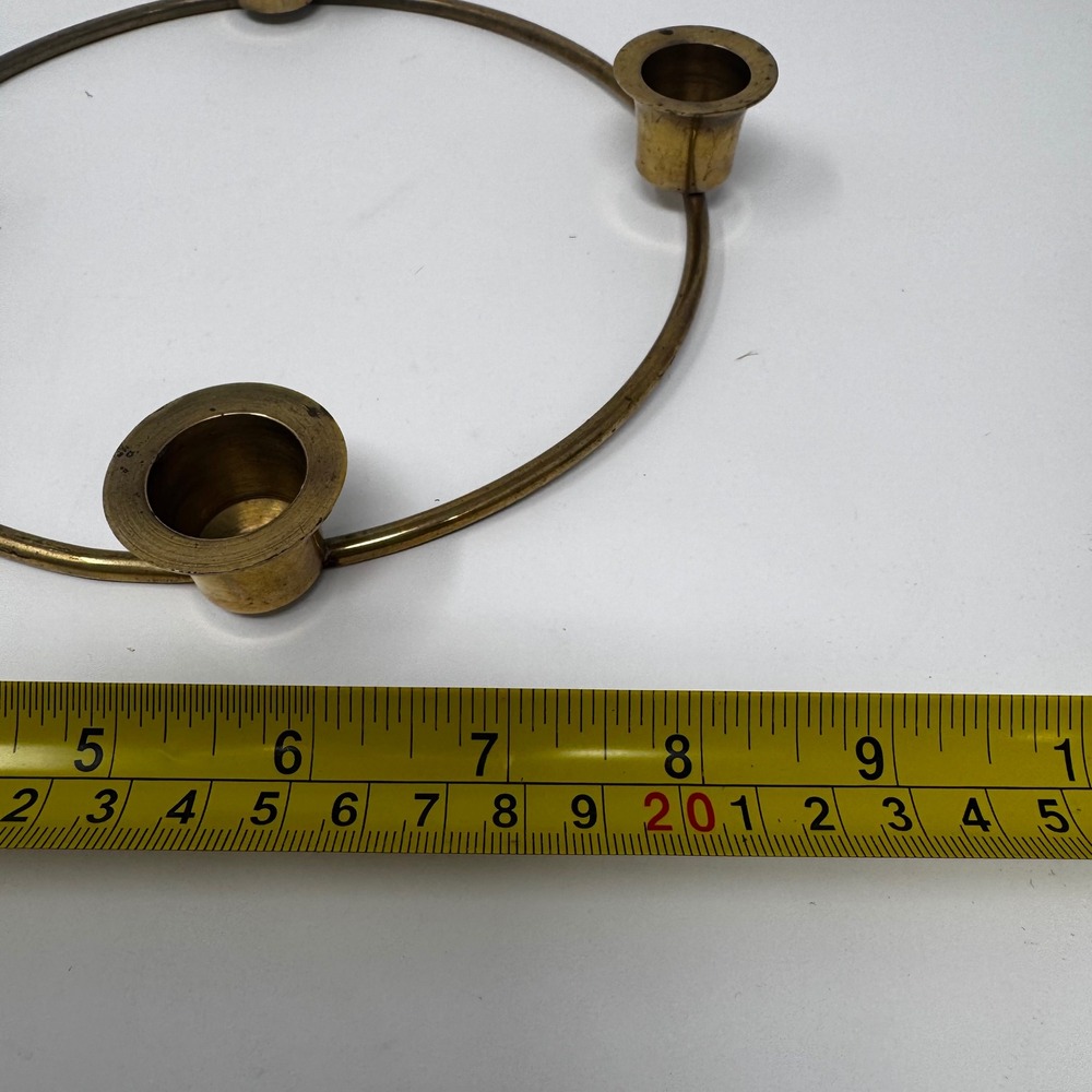 Vintage Solid Brass Ring Candle Holder 4 Slot Advent Centerpiece Mid Century 8in - Picture 4 of 10